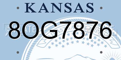 8OG7876 Kansas License Plate