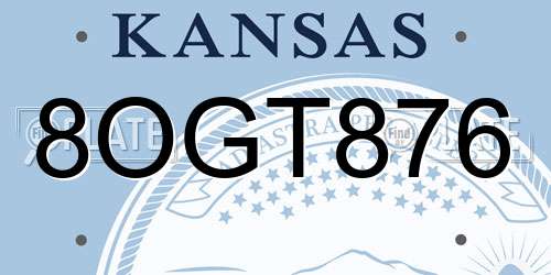 8OGT876 Kansas License Plate