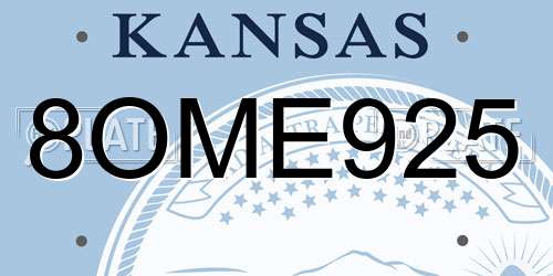 8OME925 Kansas License Plate