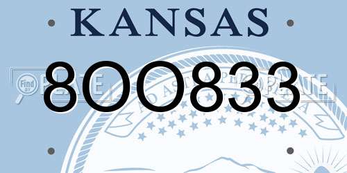 8OO833 Kansas License Plate