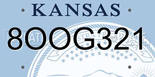 8OOG321 Kansas License Plate