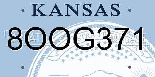 8OOG371 Kansas License Plate