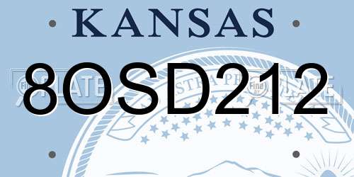 8OSD212 Kansas License Plate