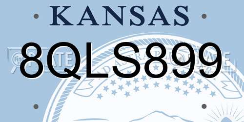 8QLS899 Kansas License Plate