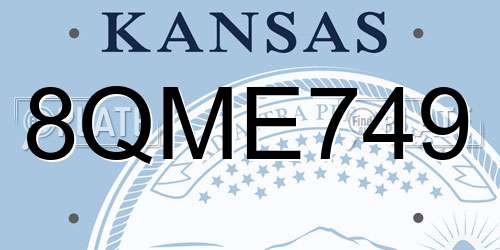 8QME749 Kansas License Plate