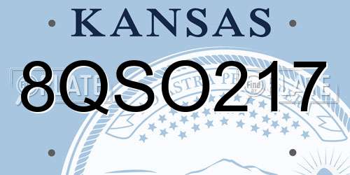 8QSO217 Kansas License Plate