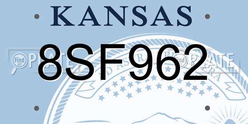 8SF962 Kansas License Plate