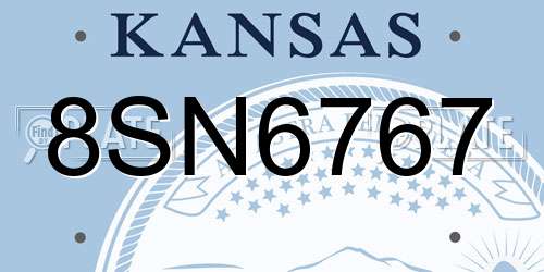 8SN6767 Kansas License Plate