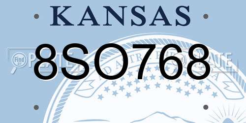 8SO768 Kansas License Plate