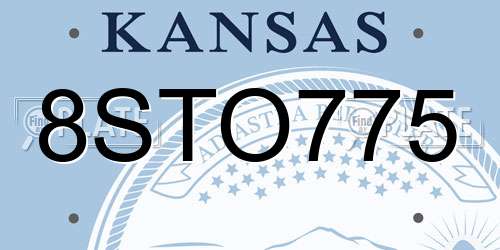 8STO775 Kansas License Plate