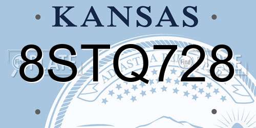 8STQ728 Kansas License Plate