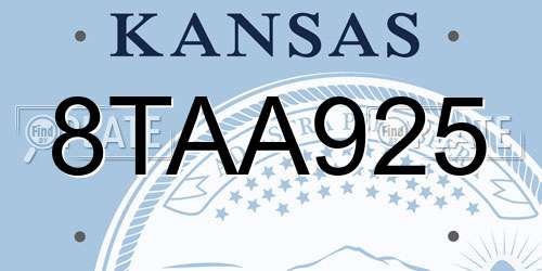 8TAA925 Kansas License Plate