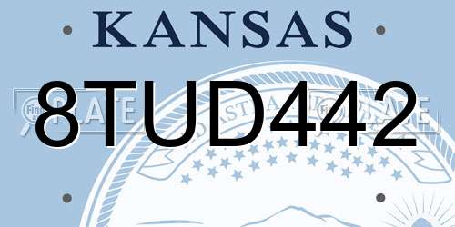 8TUD442 Kansas License Plate