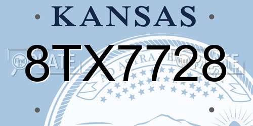 8TX7728 Kansas License Plate