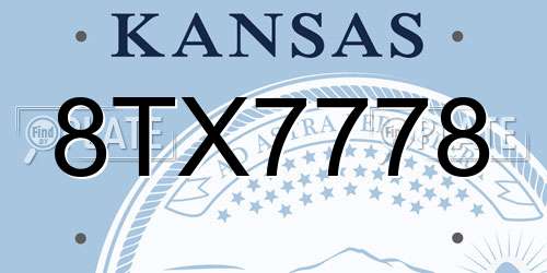 8TX7778 Kansas License Plate