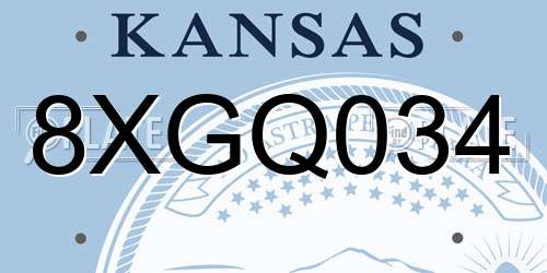 8XGQ034 Kansas License Plate