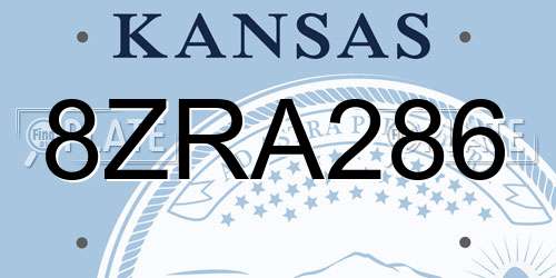 8ZRA286 Kansas License Plate