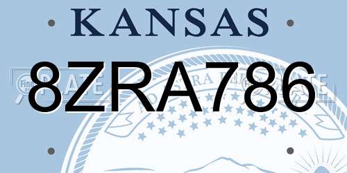8ZRA786 Kansas License Plate