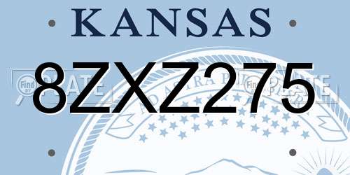 8ZXZ275 Kansas License Plate