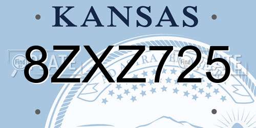 8ZXZ725 Kansas License Plate