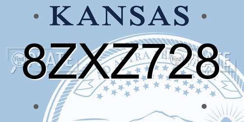 8ZXZ728 Kansas License Plate