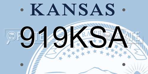 919KSA Kansas License Plate