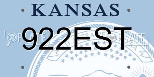 922EST Kansas License Plate