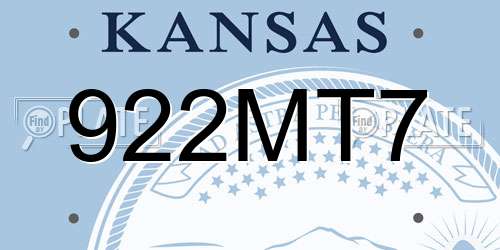 922MT7 Kansas License Plate