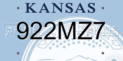 922MZ7 Kansas License Plate