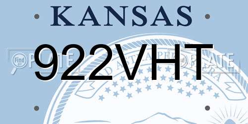 922VHT Kansas License Plate