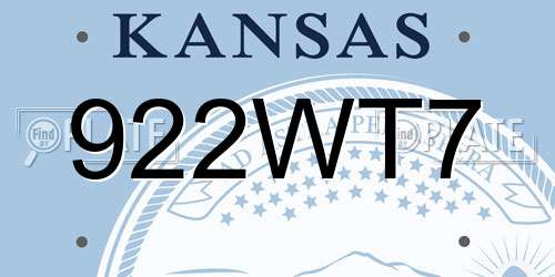 922WT7 Kansas License Plate
