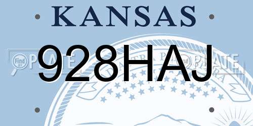 928HAJ Kansas License Plate