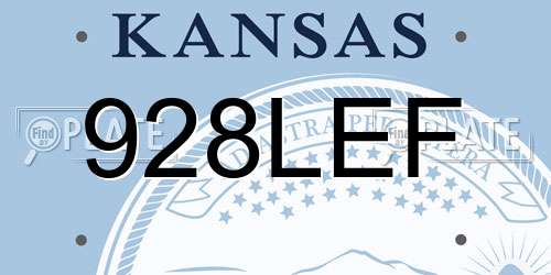 928LEF Kansas License Plate