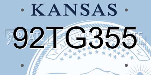 92TG355 Kansas License Plate