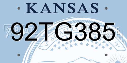92TG385 Kansas License Plate