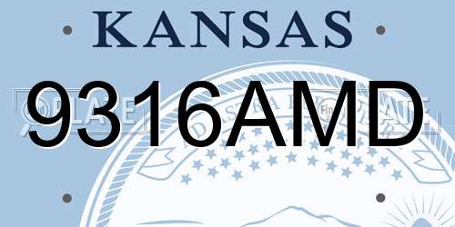 9316AMD Kansas License Plate