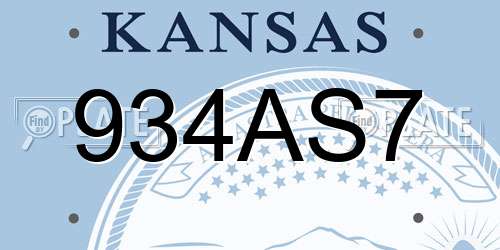 934AS7 Kansas License Plate