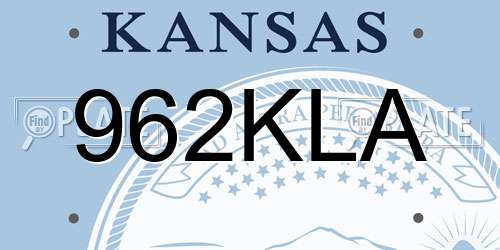 962KLA Kansas License Plate