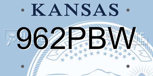 962PBW Kansas License Plate
