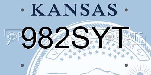 982SYT Kansas License Plate