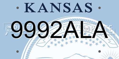9992ALA Kansas License Plate