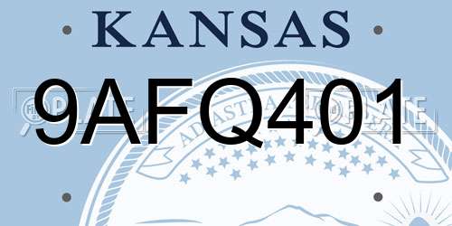 9AFQ401 Kansas License Plate