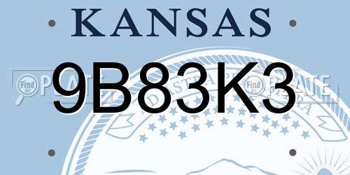 9B83K3 Kansas License Plate