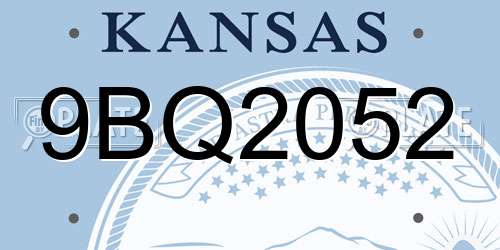 9BQ2052 Kansas License Plate