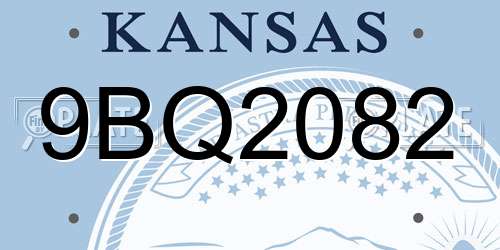 9BQ2082 Kansas License Plate
