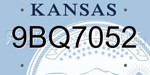 9BQ7052 Kansas License Plate