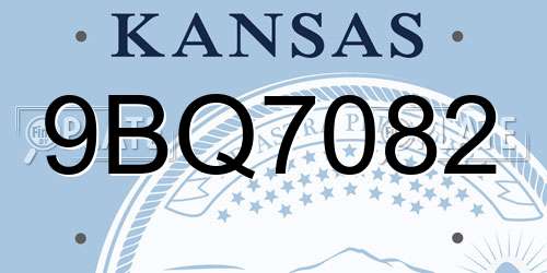 9BQ7082 Kansas License Plate