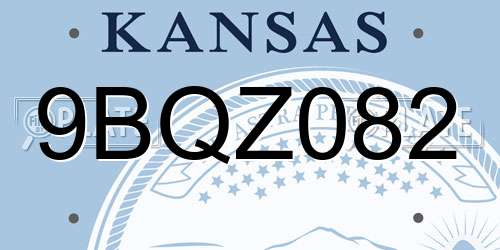 9BQZ082 Kansas License Plate