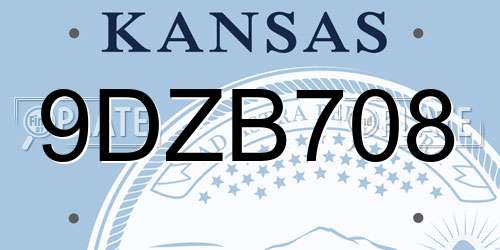 9DZB708 Kansas License Plate