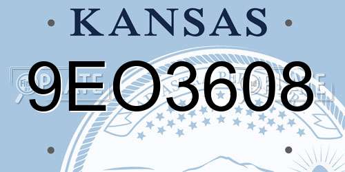 9EO3608 Kansas License Plate